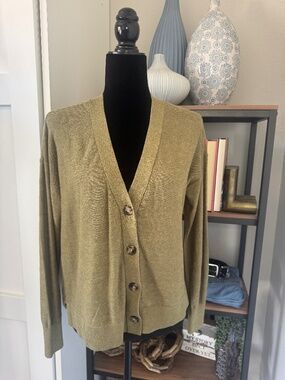 LOFT Petites Olive Fine Gauge Ramie Blend Cardigan - Size M